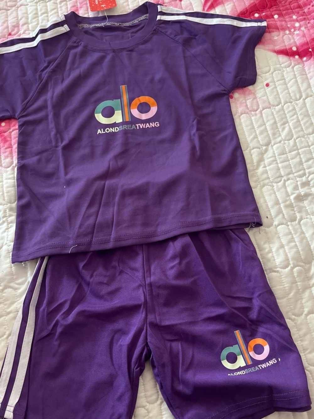 ALO Yoga Purple Kids Two-Piece Logo  Set with Multicolor Accent